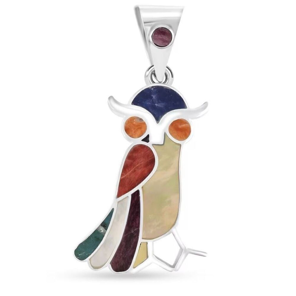 Owl Pendant Necklace Peruvian Artistry Multi Gemstone Sterling Silver